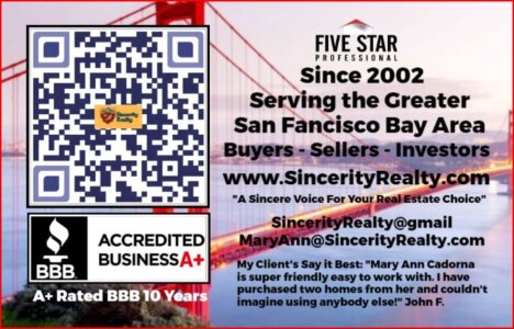 Serving Pleasant Hill Concord Walnut Creek Benicia Vallejo American Canyon Mary Ann Cadorna Sincerity Realty Biz Card Golden Gate Bridge 2