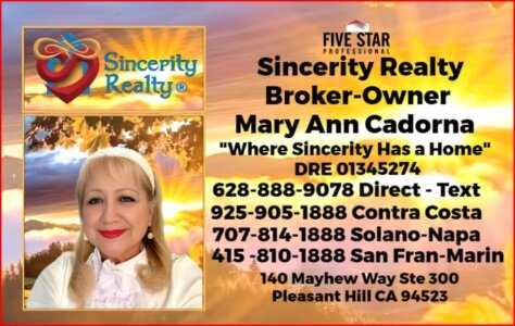Serving Pleasant Hill Concord Walnut Creek Benicia Vallejo American Canyon Mary Ann Cadorna Sincerity Realty The Light Biz Card 1
